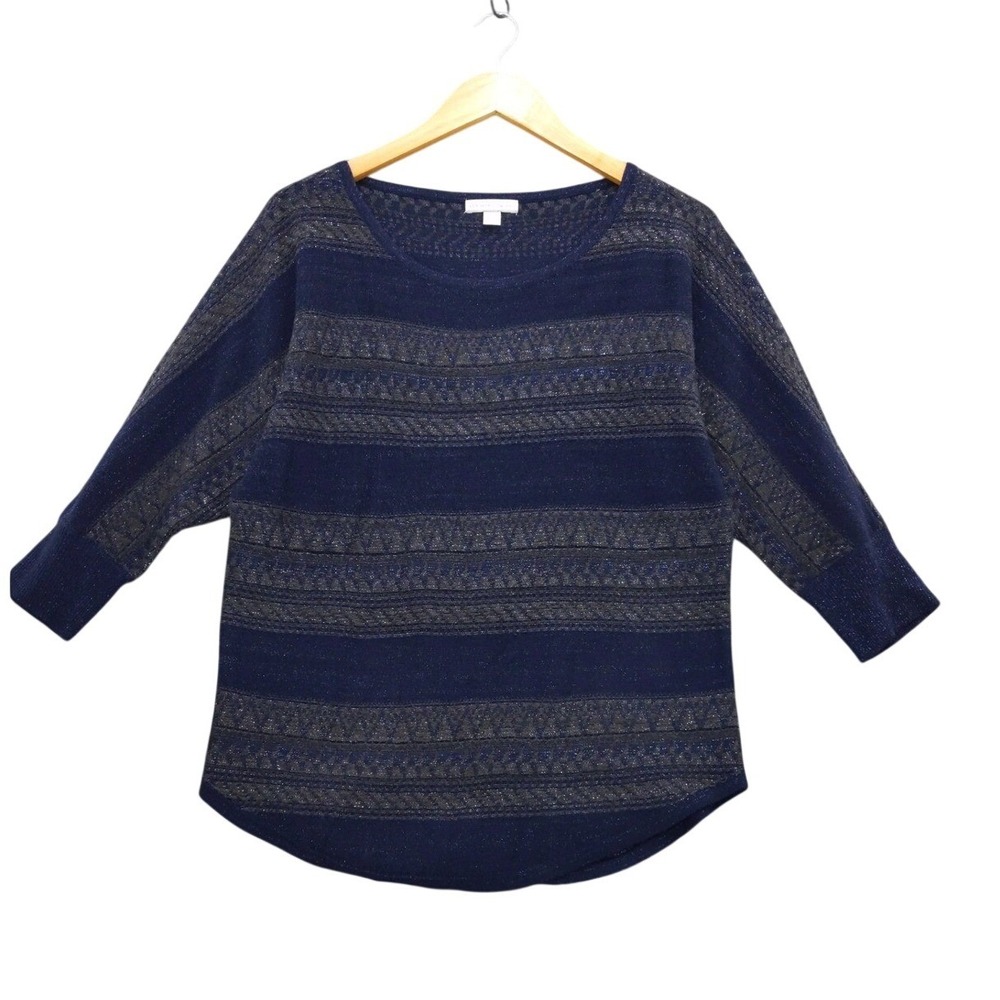 New‎ York & Company Sweater Medium Blue Gray Metallic Knit Pullover Womens